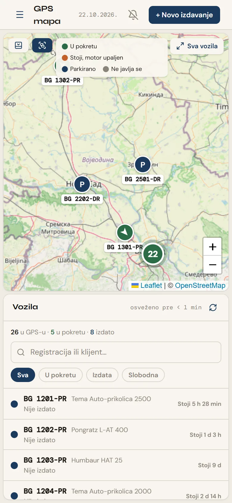 GPS mapa vozila na telefonu